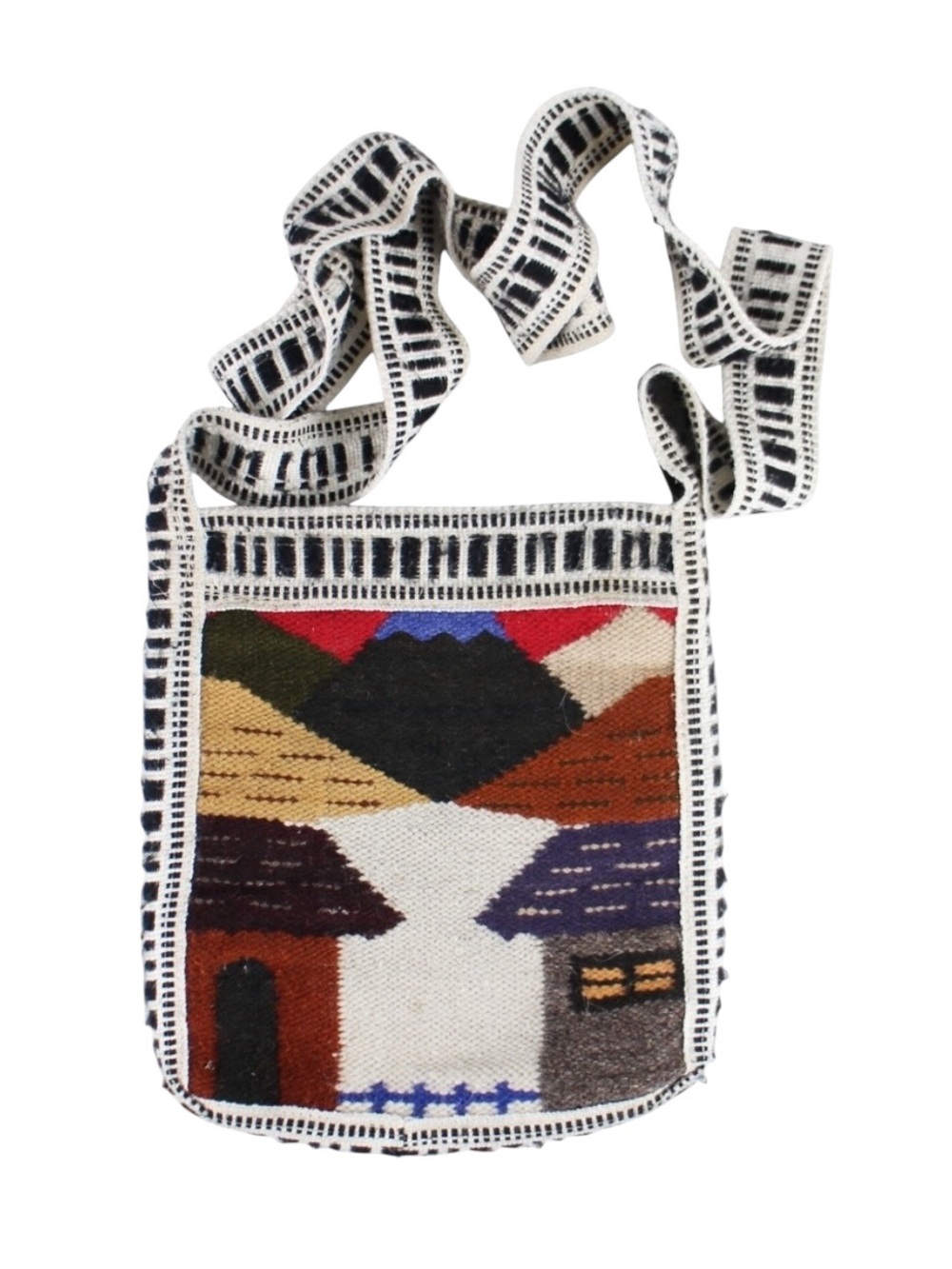 Vintage Woven Crossbody Bag Southwestern Village Scene Boho Textile